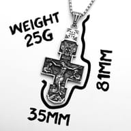 Reverse side of the stainless steel Orthodox crucifix pendant, showing its polished finish.