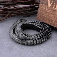 Coiled stainless steel Viking Ouroboros snake scale chain necklace