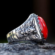 Close-up of rope texture border and oxidized finish on 316L stainless steel ring