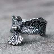 Front view of 316L stainless steel flying eagle ring showing detailed wings and head