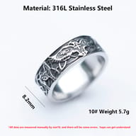 Top-down perspective of the men's eagle ring, revealing the band's width and the continuous artwork
