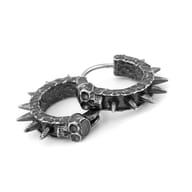Pair of durable 316L stainless steel skull hoop earrings with blackened accents