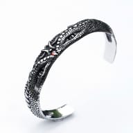 Full length view of the adjustable stainless steel bracelet featuring intricate dragon details.