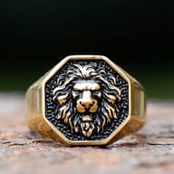 Side angle of the robust stainless steel band of the lion head ring