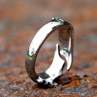 Close-up showing the rugged, textured finish on the lower wing section of the 316L stainless steel ring.
