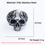 Full view of the men's retro skull head ring, highlighting its bold statement design and high-quality finish.
