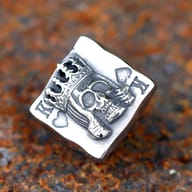 Back and interior band view of polished stainless steel skull king ring