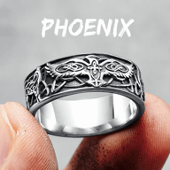 Close-up of Phoenix Totem 316L Stainless Steel Men's Ring, featuring intricate bird and knotwork design.
