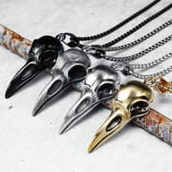 Gothic raven skull pendant, showcasing its unique design and texture.