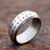 Silver-tone rotatable Viking rune spinner ring in 316L stainless steel