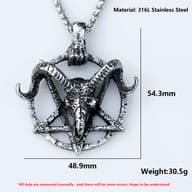 Angled shot of the gothic-inspired ram head pentagram necklace component with subtle light