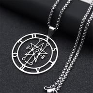 Astaroth Sigil necklace with a strong box chain, showcasing the full design.