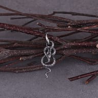 Side profile view showing the stainless steel coiled serpent earring worn on an ear