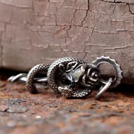 Stainless steel snake and rose pendant hanging on a silver chain option