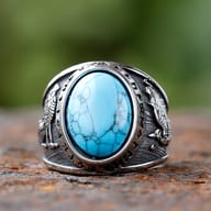 Another detailed crop focusing on the oval blue stone, showing its natural pattern and setting on the durable stainless steel ring.