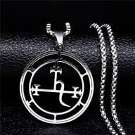 Close-up of the 316L stainless steel Lilith seal pendant's left side, showcasing the symbol's intricate lines.
