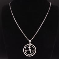Detailed close-up of the central Lilith seal symbol on the round 316L stainless steel pendant.