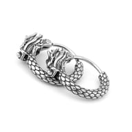 Pair of 316L stainless steel dragon huggie hoop earrings on a neutral background