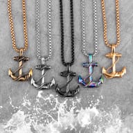 Detailed shot of the anchor's fluke and shaft, showing the coiled rope texture and metallic sheen.