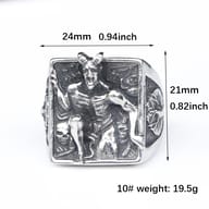 Men's gothic Lucifer signet ring worn on hand showcasing scale and bold fit