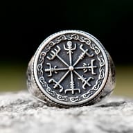 Men's Viking Vegvisir compass ring worn on a hand