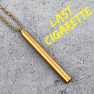 The 316L stainless steel cigarette holder pendant shown as a worn necklace, demonstrating its size.
