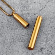 Silver 316L stainless steel cigarette holder pendant with its open cap and chain, next to a cigarette.