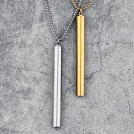 Close-up of a silver 316L stainless steel cigarette holder pendant with an exposed cigarette.