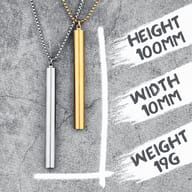 Side view of a 316L stainless steel cigarette holder pendant, showcasing its sleek cylindrical design.