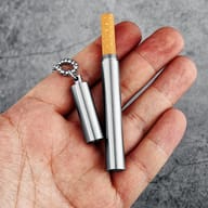 Detail view of a silver 316L stainless steel cigarette holder pendant showing threaded cap.