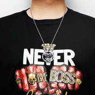 Full product view of the 316L stainless steel skull engine biker necklace on a neutral background, front facing.