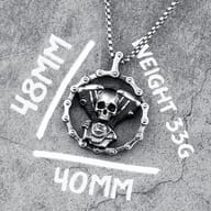 Back view of the skull engine biker pendant, showing its polished finish and solid stainless steel construction.