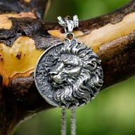 Reverse side of the intricate 316L stainless steel Viking lion pendant