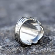 Detailed view of the Lucifer sigil on the durable stainless steel men's ring.