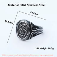 Gothic men's ring in 316L stainless steel with a prominent Lucifer sigil.