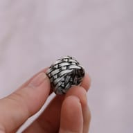 Inside view of the gothic braided stainless steel ring, revealing its solid form.