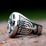 Detailed top-down view of the six-pointed star hexagram design on the stainless steel ring.