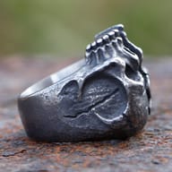 Split calvarium biker skull ring showcasing solid band structure and inner finish