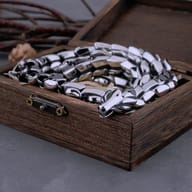 Men's stainless steel Viking dragon scale necklace laid flat