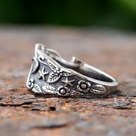 Close-up of the polished mushroom cap and textured background on the 316L stainless steel ring.