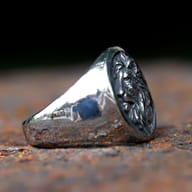 Overhead shot emphasizing the textured mane and fierce expression of the lion ring.