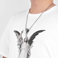 View of the men's crow skull pendant necklace from the back, showcasing its solid construction.