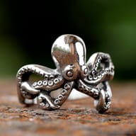 Full view of the robust 316L stainless steel octopus ring with its complex pattern and sturdy band.