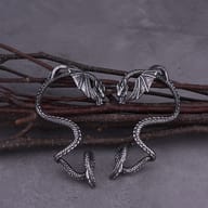 Angle showing the curved non-piercing cuff structure of the dragon earring