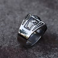 Side view of the 316L stainless steel skull ring, highlighting the band's robust construction.